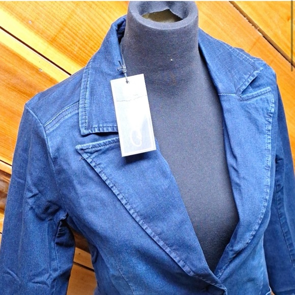 NWT DG2 Diane Gilman FLEX STRETCH Tailored 1-Button Blazer, Indigo Denim Jacket - Picture 3 of 12